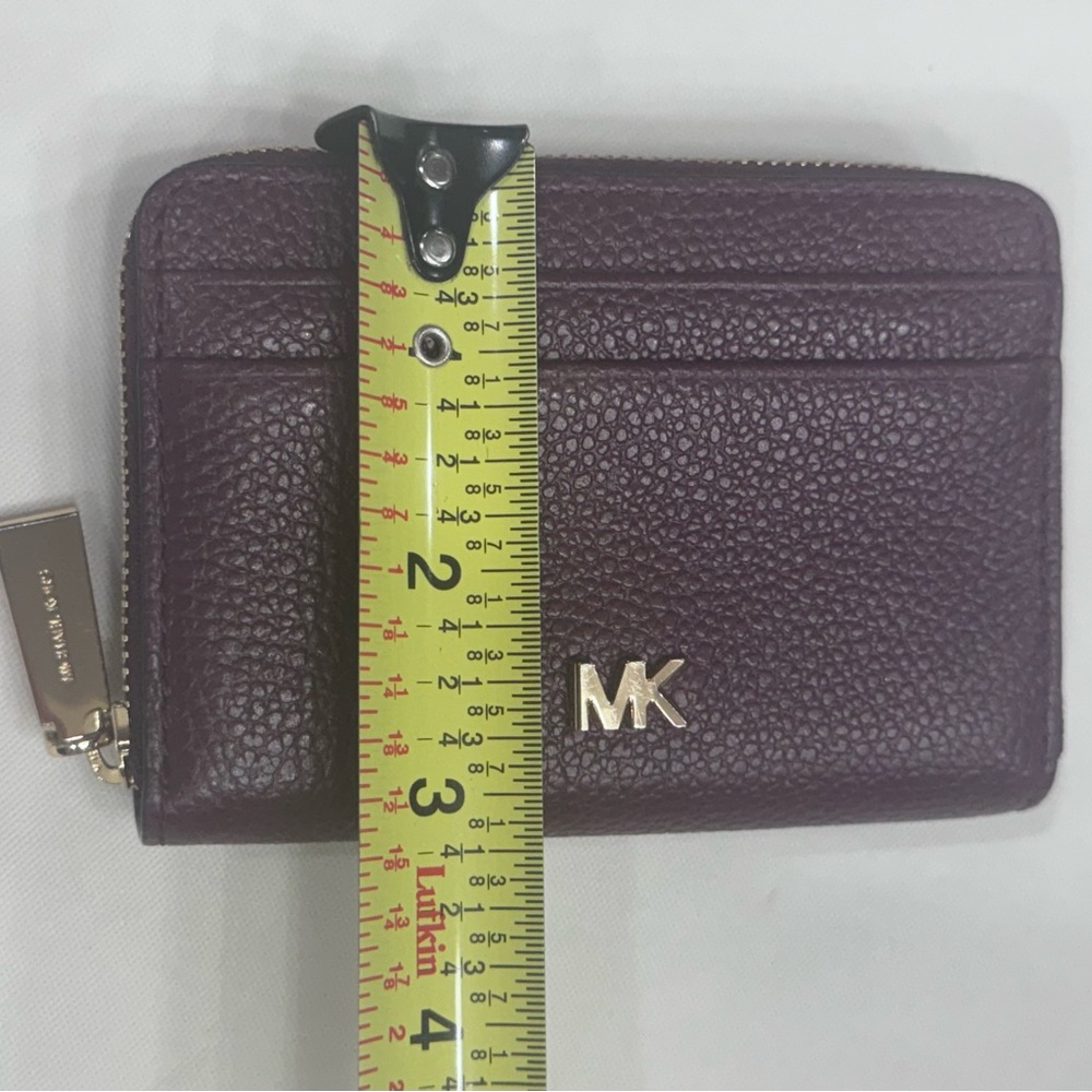 Michael Kors (Deep Burgundy) Pebbled Leather Zip Wallet with Gold MK Logo - Picture 6 of 6